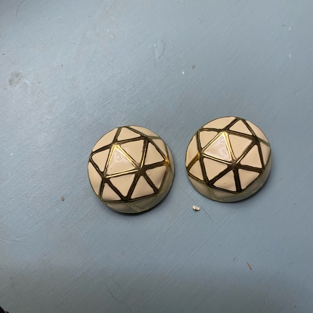 Nina Ricci Cream and Gold Geometric Earrings
